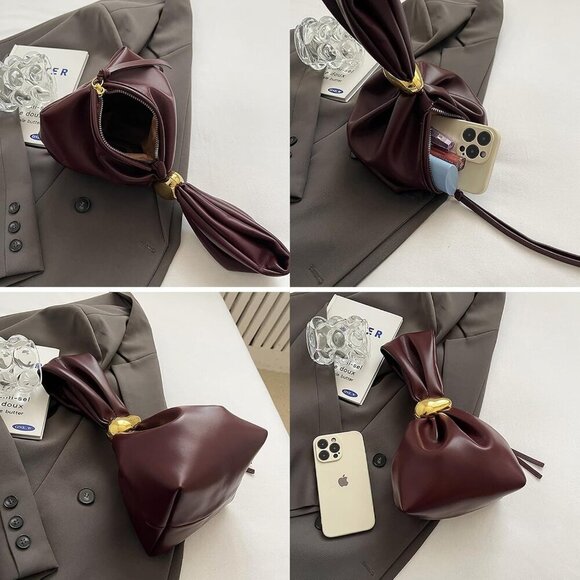 Burgundy Wristlet Purse for Women Lightweight PU Leather Small Handbag Wristlet - Picture 3 of 7